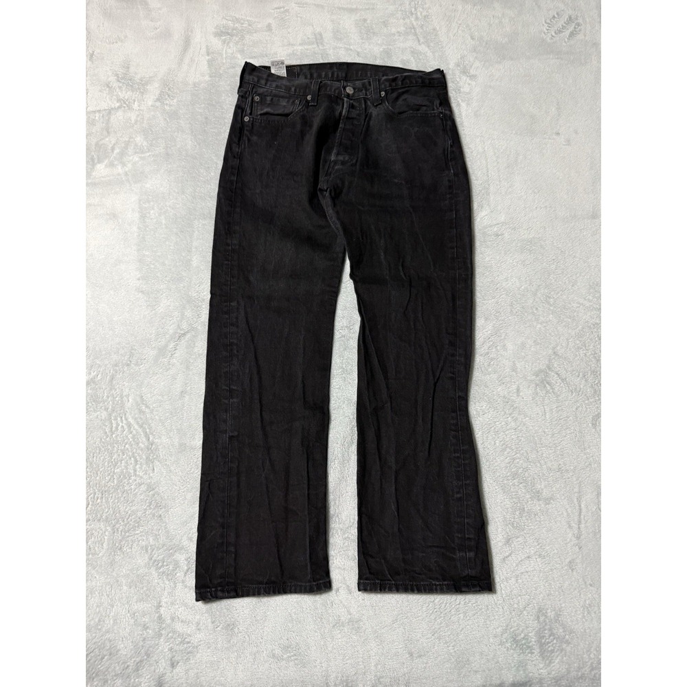 Levis 501 Jeans Mens 30x27 Black Straight Button Fly Mid Rise Dark Wash Denim
